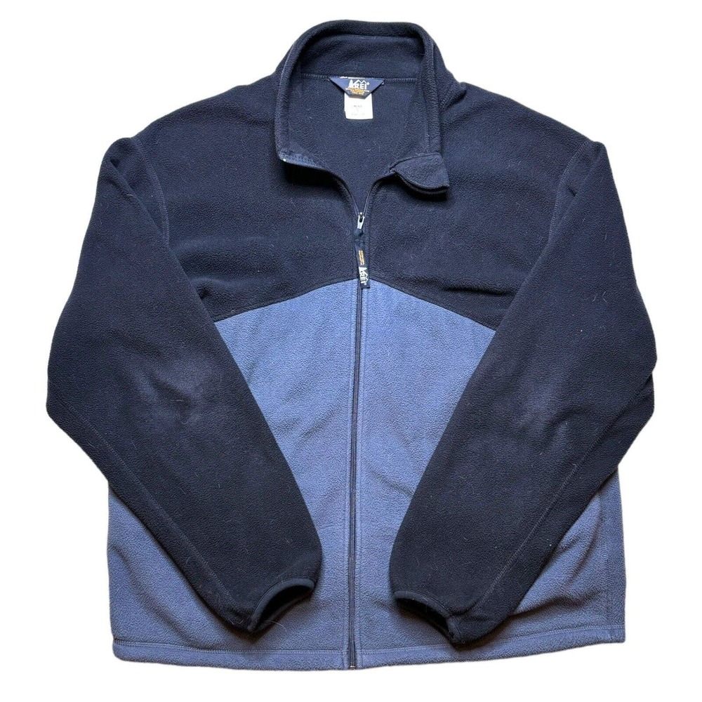 Vtg REI Fleece Jacket 90s mens full zip MADE in USA Size Large Black Gray